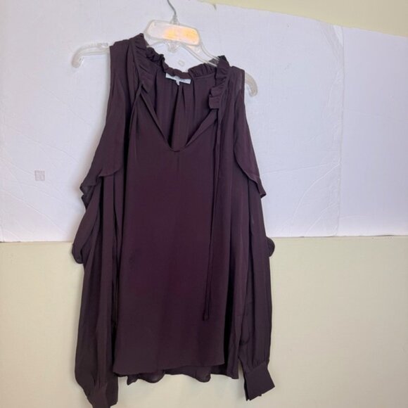 Parker Marjorie Silk Ruffles Boho Balloon Sleeves Shoulder Blouse Top V Neck S - Picture 2 of 16